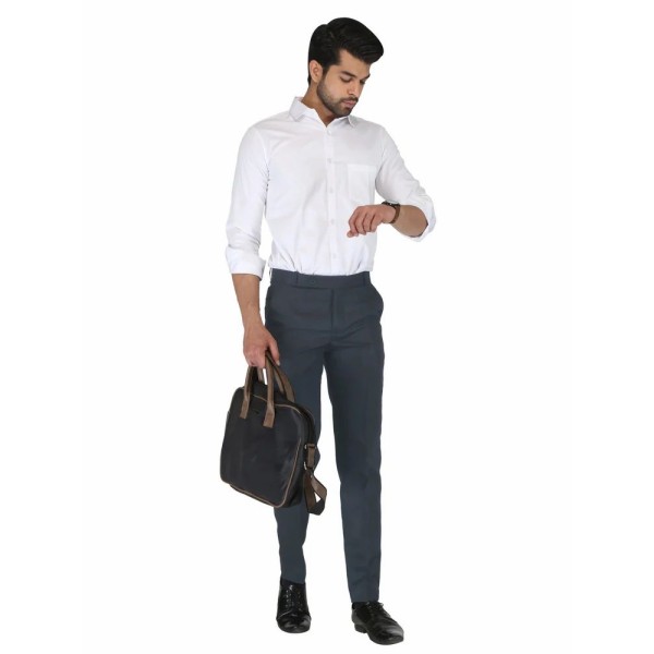 Solid Men Dark Grey Poly Viscose Formal Trouser, Regular Fit