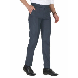Solid Men Dark Grey Poly Viscose Formal Trouser, Regular Fit