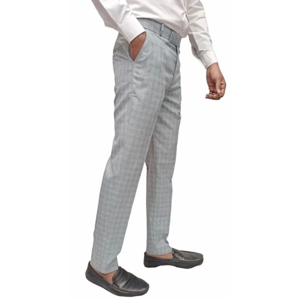 Grey Men Poly Viscose Formal Checked Trouser, Regular Fit