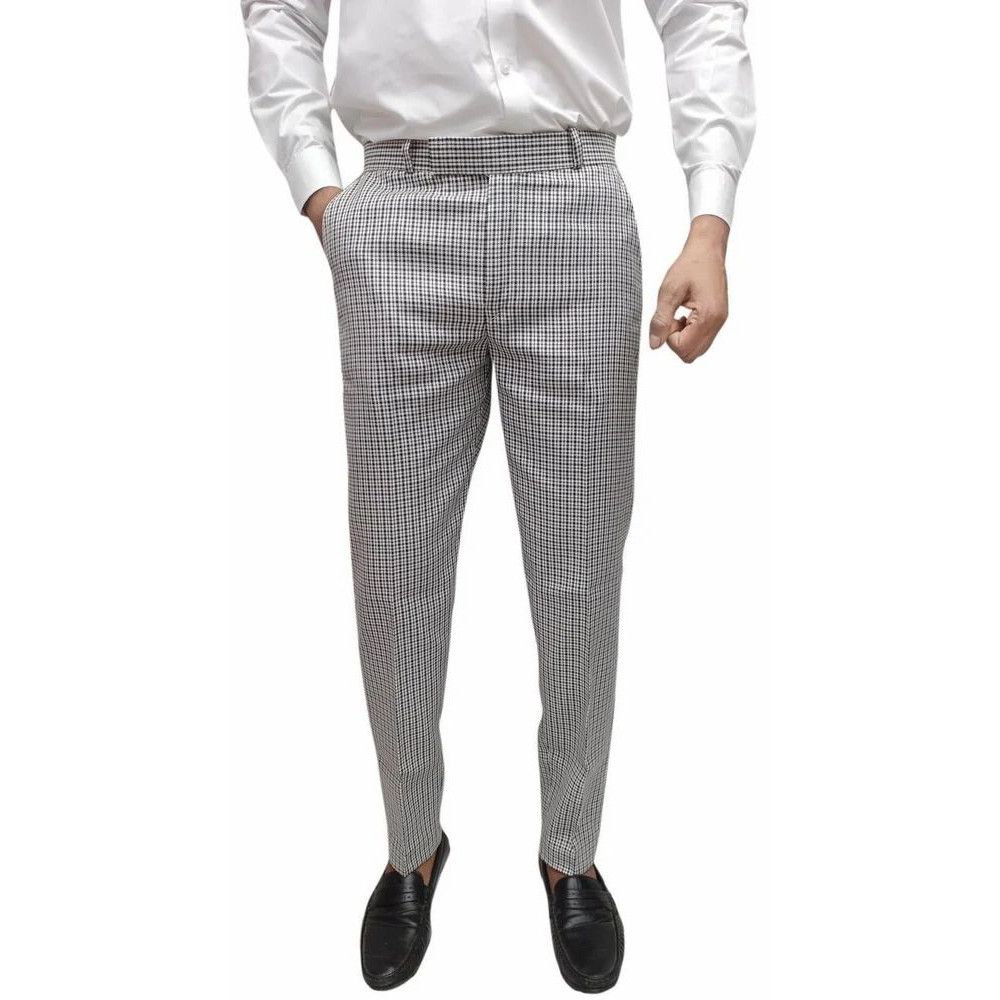 White Men Poly Viscose Formal Checked Trouser, Regular Fit