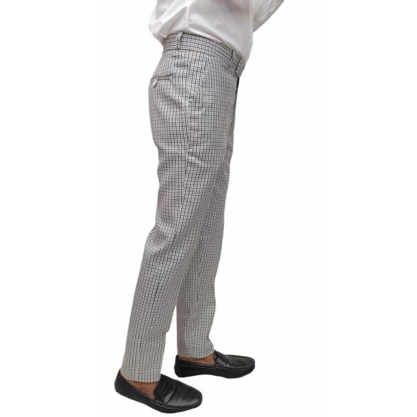 White Men Poly Viscose Formal Checked Trouser, Regular Fit
