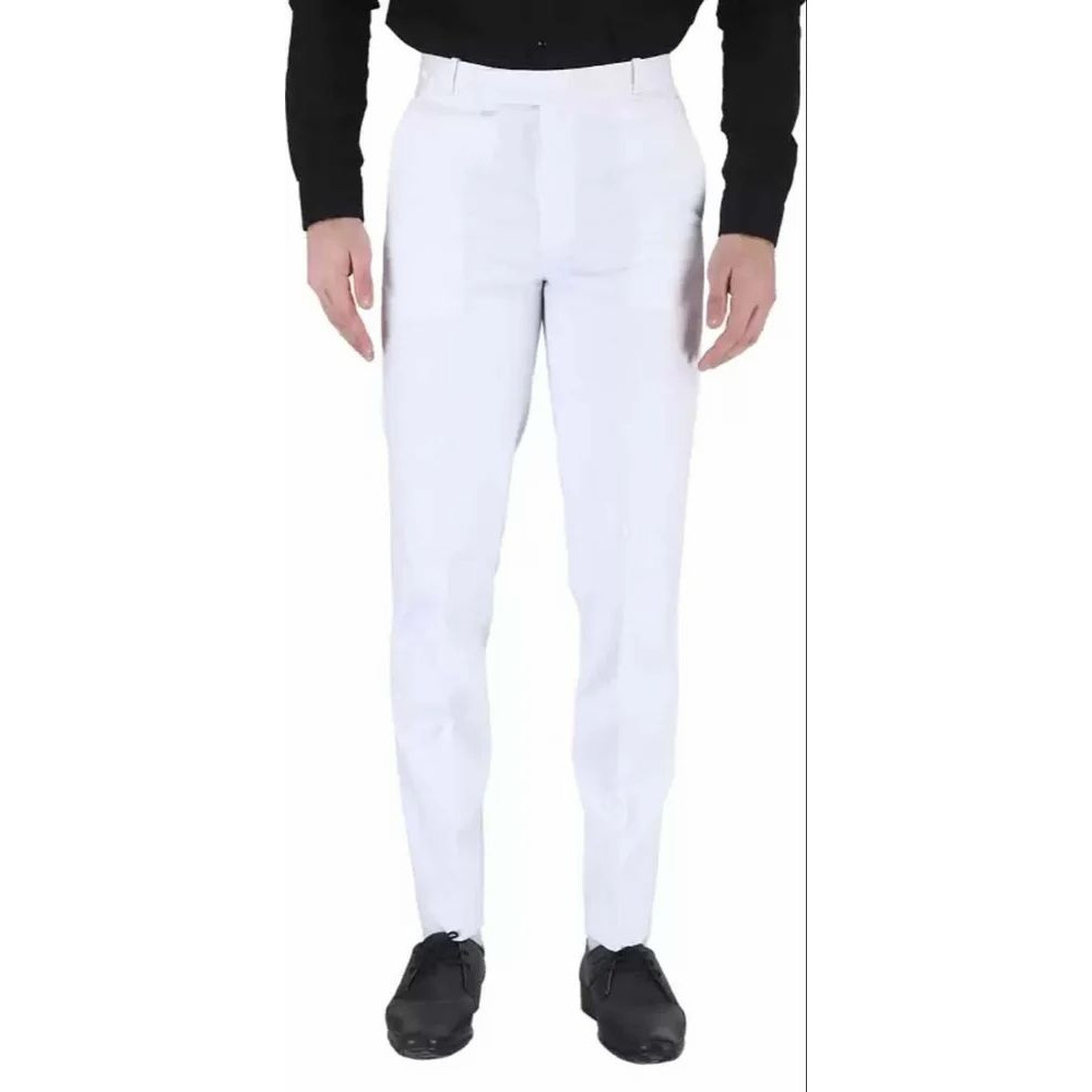 White Solid Men Plain Poly Viscose Formal Trouser, Regular Fit
