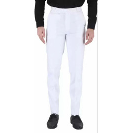 White Solid Men Plain Poly Viscose Formal Trouser, Regular Fit