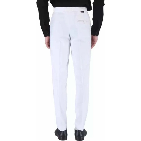 White Solid Men Plain Poly Viscose Formal Trouser, Regular Fit