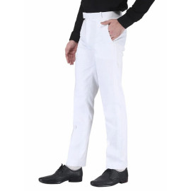 White Solid Men Plain Poly Viscose Formal Trouser, Regular Fit