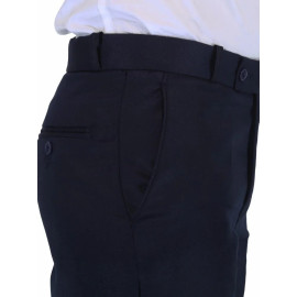 Solid Men Navy Blue Poly Viscose Formal Trouser, Regular Fit