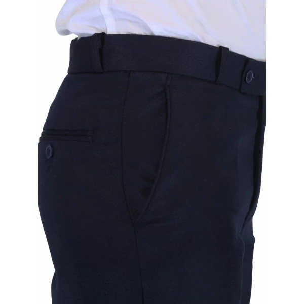 Solid Men Navy Blue Poly Viscose Formal Trouser, Regular Fit