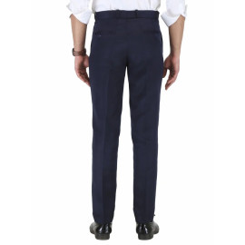Solid Men Navy Blue Poly Viscose Formal Trouser, Regular Fit