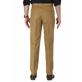 Solid Men Brown Poly Viscose Formal Trouser, Regular Fit