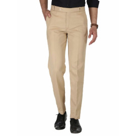 Solid Men Cream Poly Viscose Formal Trouser, Regular Fit