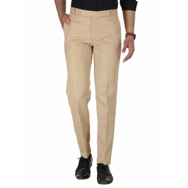 Solid Men Cream Poly Viscose Formal Trouser, Regular Fit
