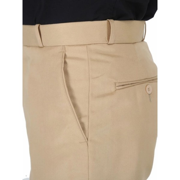 Solid Men Cream Poly Viscose Formal Trouser, Regular Fit