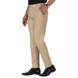 Solid Men Cream Poly Viscose Formal Trouser, Regular Fit