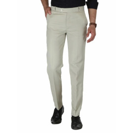 Solid Men White Poly Viscose Formal Trouser, Regular Fit