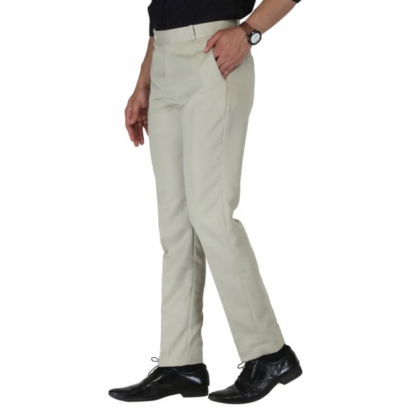 Solid Men White Poly Viscose Formal Trouser, Regular Fit
