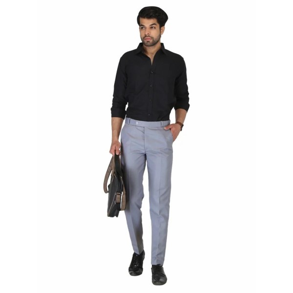 Solid Men Light Grey Poly Viscose Formal Trouser, Regular Fit
