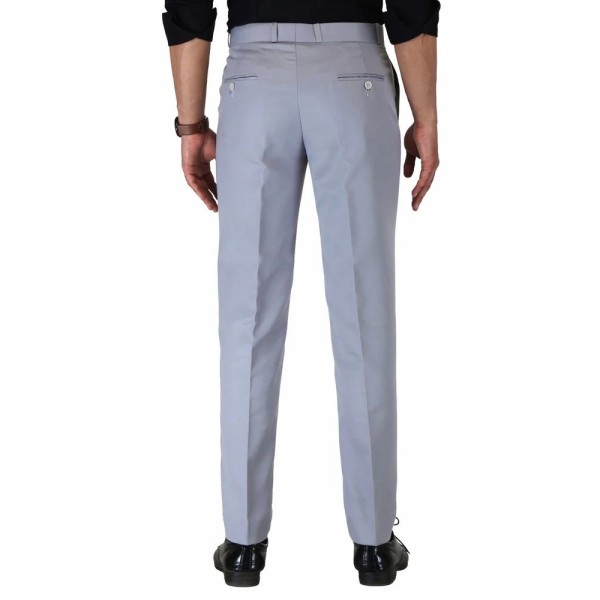 Solid Men Light Grey Poly Viscose Formal Trouser, Regular Fit