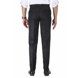 Solid Men Black Poly Viscose Regular Fit Formal Trouser