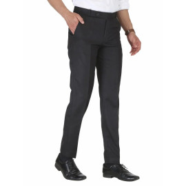 Solid Men Black Poly Viscose Regular Fit Formal Trouser