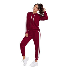 Women's Knitting Stretchable Solid Hooded Neck Full Sleeve maroon Track Suit 