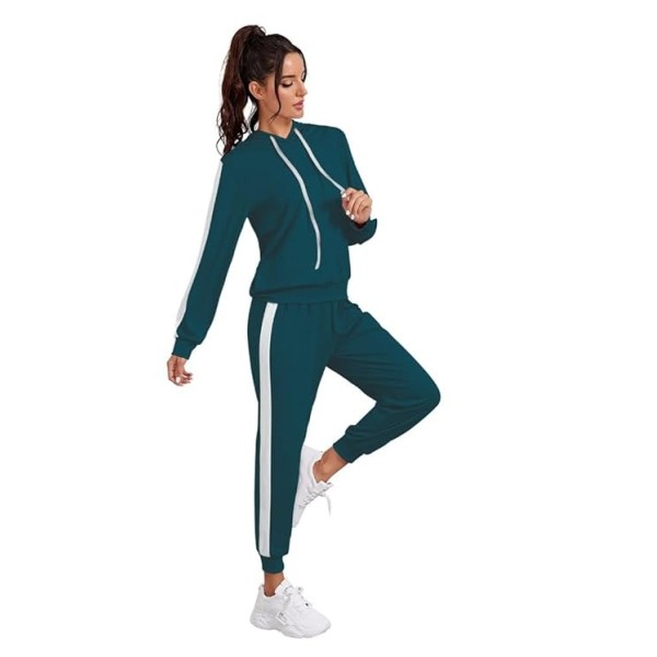 Women's Knitting Stretchable Solid Hooded Neck Full Sleeve blue Track Suit