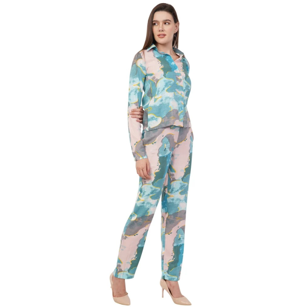 Women Printed Co-ord Set blue colour