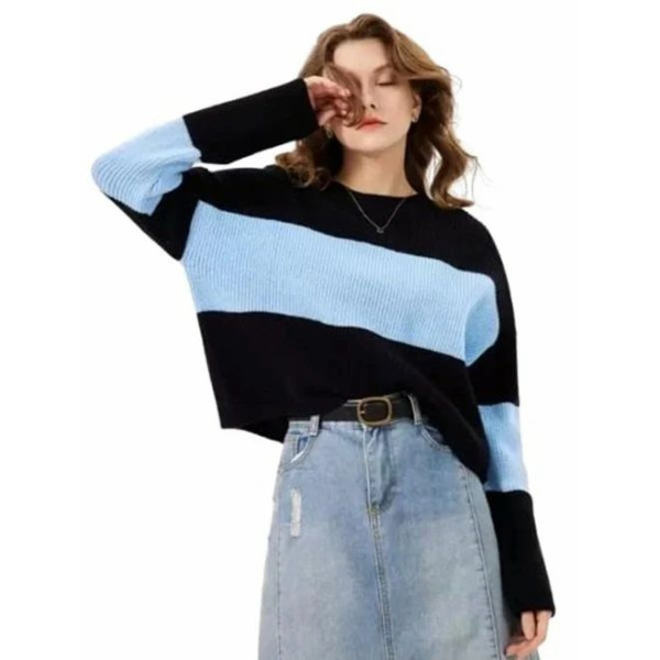 Cotton White Blue Eleven Ladies Woolen Sweater