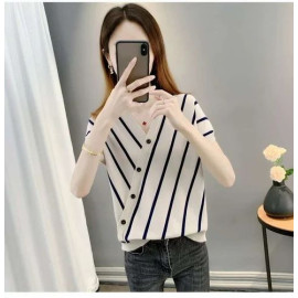 Knit Zadine Imported Cross Button Crop Top For Women