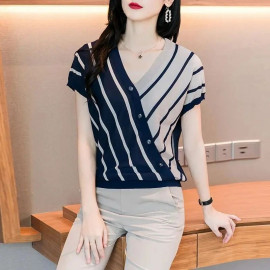 Knit Zadine Imported Cross Button Crop Top For Women