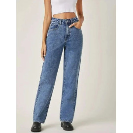 Blue Denim Womens Mom Fit Jeans, Zipper, High Rise