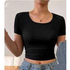 Black Cotton Blend Crop Top