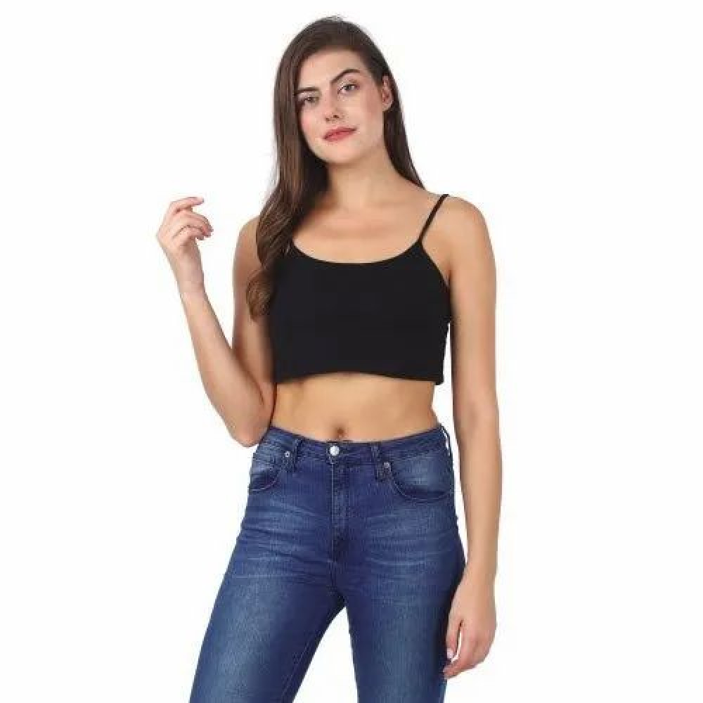 Cotton Ladies Plain Black Crop Top, Machine wash