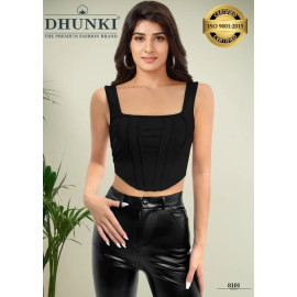Polyester Sleeveless Ladies Crop top, Self Design, Black