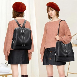 Comfabie Fashion Black Leather Backpack for Women Handbag for women Shoulder bag Ladies Backpack Purse | Dailyuse Backpacks for women