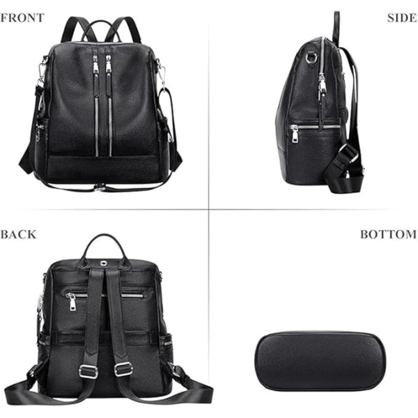 Comfabie Fashion Black Leather Backpack for Women Handbag for women Shoulder bag Ladies Backpack Purse | Dailyuse Backpacks for women