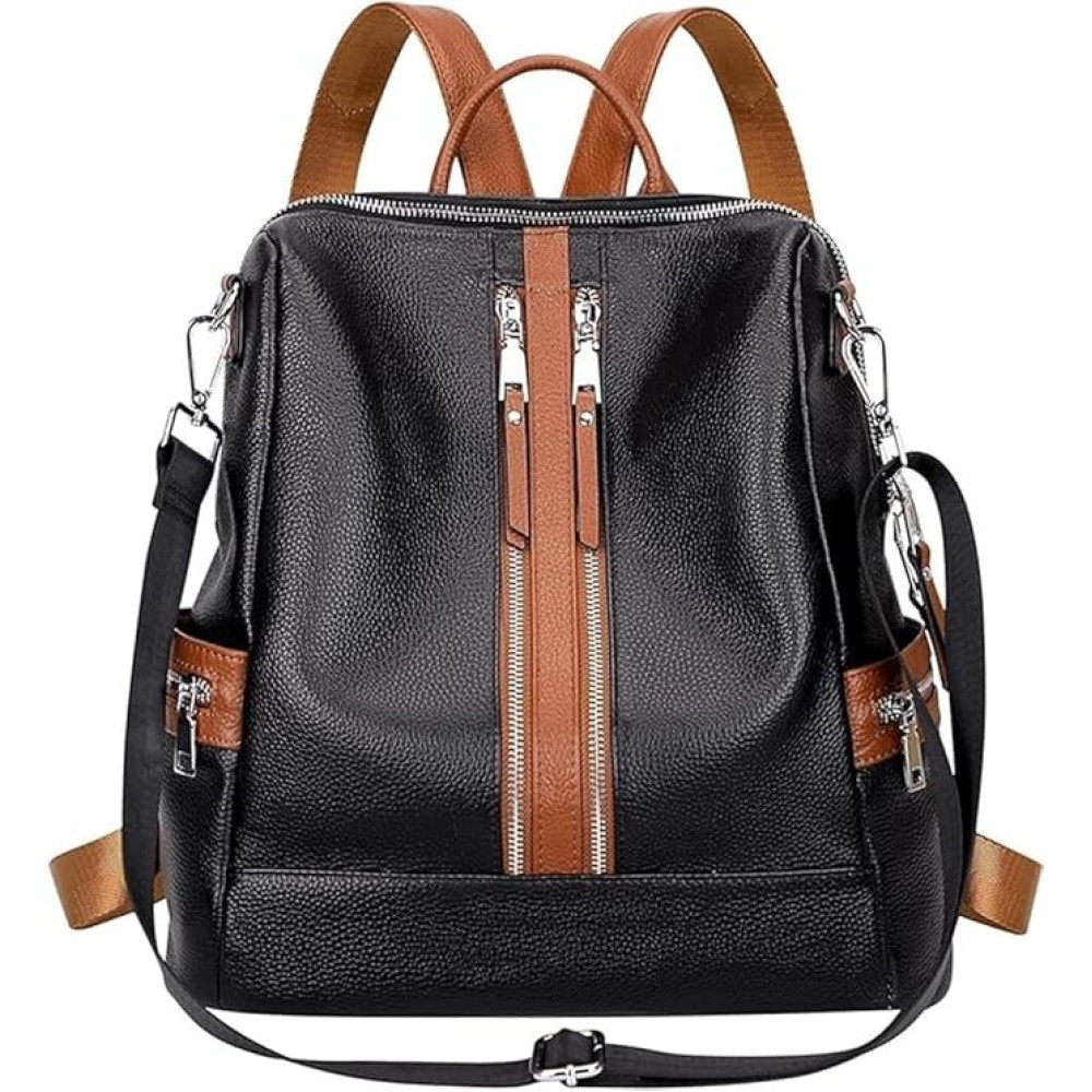 Comfabie Fashion Black&Brown Leather Backpack for Women Handbag for women Shoulder bag Ladies Backpack Purse | Dailyuse Backpacks for women