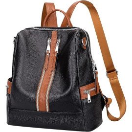 Comfabie Fashion Black&Brown Leather Backpack for Women Handbag for women Shoulder bag Ladies Backpack Purse | Dailyuse Backpacks for women
