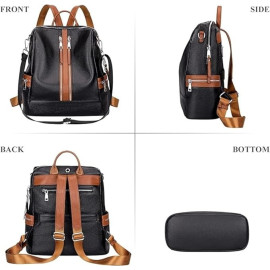Comfabie Fashion Black&Brown Leather Backpack for Women Handbag for women Shoulder bag Ladies Backpack Purse | Dailyuse Backpacks for women
