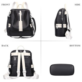 Comfabie Fashion Black&White Leather Backpack for Women Handbag for women Shoulder bag Ladies Backpack Purse | Dailyuse Backpacks for women