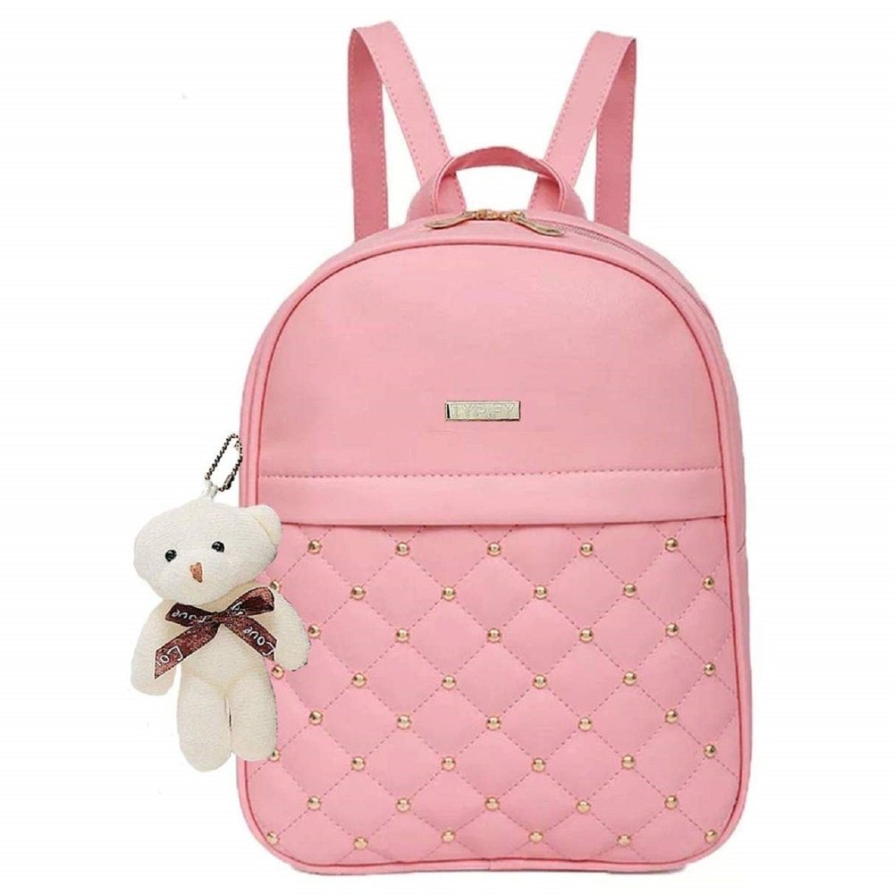 Female Ladies Pink Plain Nylon Backpack