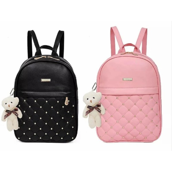 Female Ladies Pink Plain Nylon Backpack