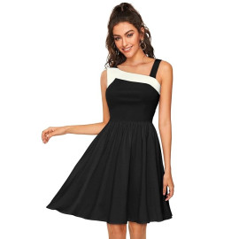 ENRUBBY Woman's One Shoulder Cross Neck White Patti Knee Length Dress