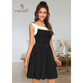 ENRUBBY Woman's One Shoulder Cross Neck White Patti Knee Length Dress