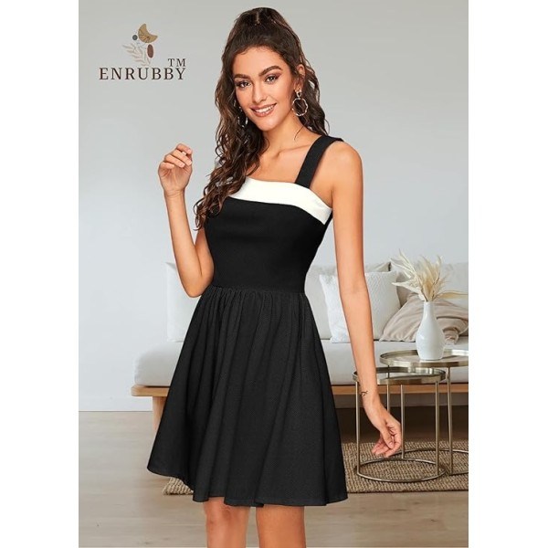 ENRUBBY Woman's One Shoulder Cross Neck White Patti Knee Length Dress