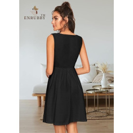 ENRUBBY Woman's One Shoulder Cross Neck White Patti Knee Length Dress