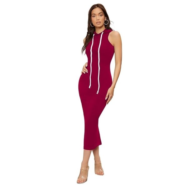 Women's Knitting Stretchable Solid Round Neck Sleeveless Dresses