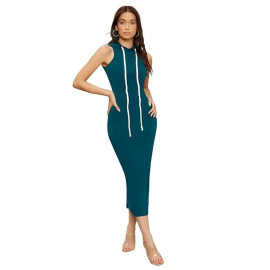Women's Knitting Stretchable Solid Round Neck Sleeveless Dresses