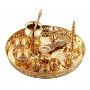 Brass Puja Thali Set (with diya and accessories) –..