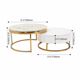 Modern Stainless Steel Gold Glossy PVD Round Stone Nesting Coffee Table Frame