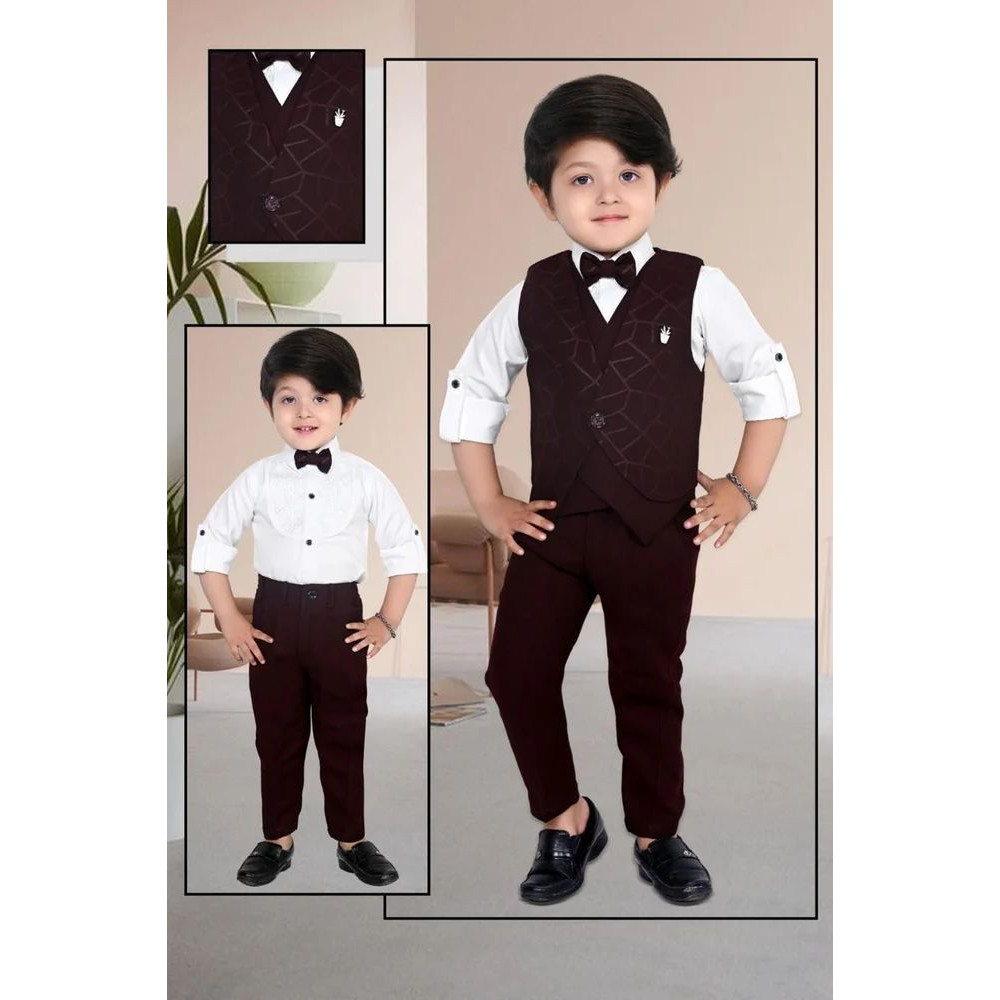 Polyester Boys Kids Maroon Waistcoat Suit, 3 to 4 Years